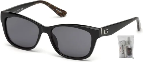 Vista 2 de GUESS GU7538 01A - Gafas de sol rectangulares color negro brillante y humo para mujer + paquete con kit de gafas de diseñador iWear, negro