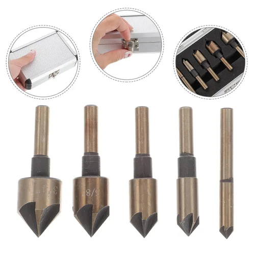 Vista 5 de Countersink Drill Bit Set with Mill Cutter Bits for Woodworking and High-Speed Steel Construction with Oxidized Gold Finish Precision Ground for