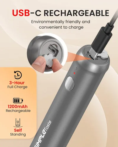 Vista 2 de SIMPLETASTE Espumador de leche recargable de mano, 3 velocidades, gris