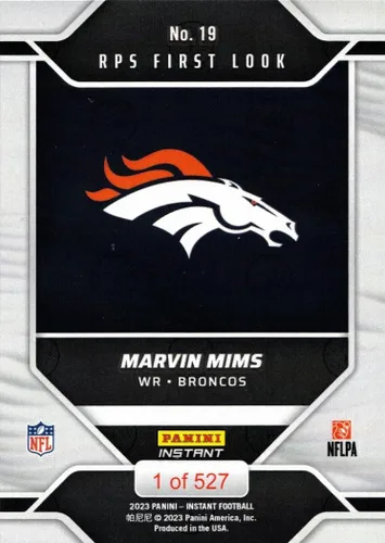 Vista 2 de 2023 Panini Instant Football #19 Marvin Mims Rookie Card Broncos - ¡Solo 527 hechos!