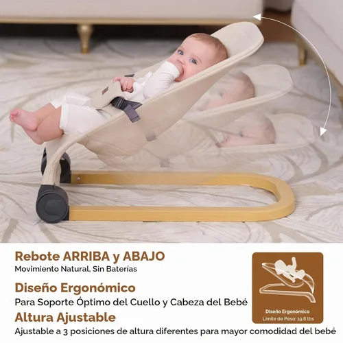 Vista 5 de Mecedora para bebé, Silla de bebé portátil y plegable con 3 ajustes de altura, Mecedora ergonómica para bebés de 0 a 6 meses, estilo de grano