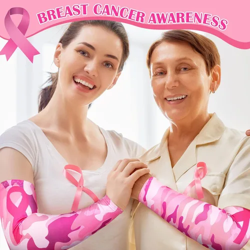 Vista 6 de Ceenna 8 pares de mangas de fútbol para concientización sobre el cáncer de mama, cinta rosa, accesorios de fútbol, llamas deportivas, cáncer de mama