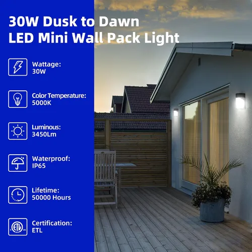 Vista 4 de hykolity Paquete de luz LED de actualización de 30 W con fotocélula fotográfica, 3450 lúmenes, 5000 K, luz diurna del atardecer al amanecer, 120 V