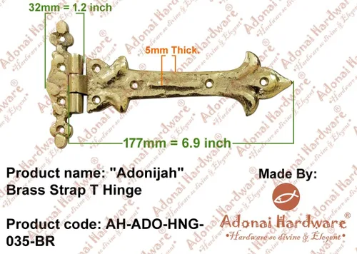Vista 2 de Adonai Hardware Adonijah - Bisagra en T de correa de latón (7.9 pulgadas x 2 unidades, lacada pulida) para puertas de granero, puertas, gabinetes