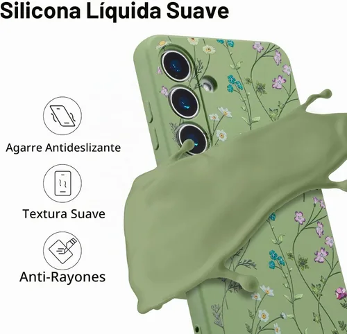 Vista 2 de RALEAVO Funda para Samsung Galaxy S24 Plus, bonita funda de silicona floral Verde/Rama Floral