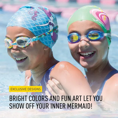 Vista 6 de FINIS Gorra de silicona de sirena, divertido gorro de natación para niños con un ajuste universal, gorra de natación 100% de silicona con borde