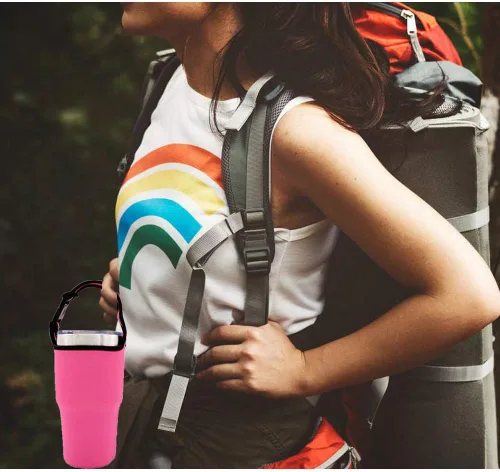 Vista 5 de Funda de neopreno con asa de transporte para vasos de 30 onzas con correa para el hombro, apta para YETI, Rtic, Atlin, Ozark Trail, Rambler, funda