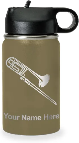 Vista 23 de LaserGram Botella de agua personalizada, trombón, acero inoxidable de doble pared aislada al vacío con popote superior, regalo grabado personalizado