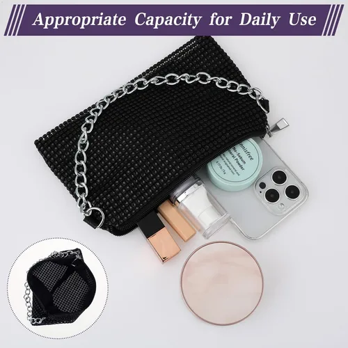 Vista 2 de Bolso de mano de noche brillante para mujer, bolsa de mensajero con purpurina con cadena desmontable para graduación, boda, fiesta, vacaciones