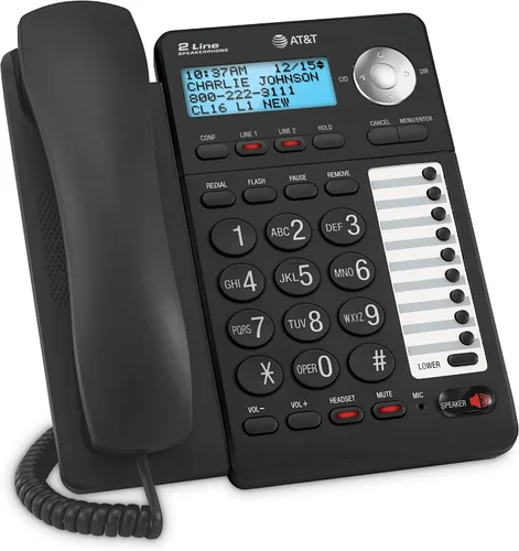 Vista 2 de AT&T Altavoz con cable de 2 líneas con identificación de llamada/llamada en espera, conferencia de 3 partes, marcación rápida de 18 números