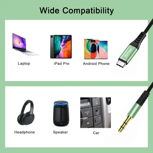 Vista 4 de Cable de audio USB C a 0.138 in, TRS de 1/8 pulgadas a USB tipo C Aux para altavoz estéreo de automóvil, cable auxiliar compatible con iPhone 15, 16