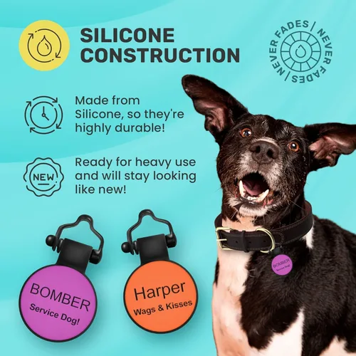 Vista 6 de SiliDog - La placa silenciosa original de silicona para perro - Identificación personalizada grabada sin sonido para mascotas - Como se ve en Shark