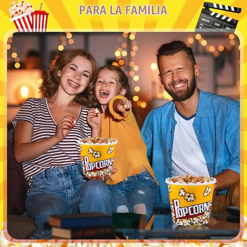 Vista 5 de Roshtia 6 recipientes de plástico para palomitas de maíz, cubos reutilizables, cajas de palomitas de maíz de 75 onzas, cuenco con cuchara