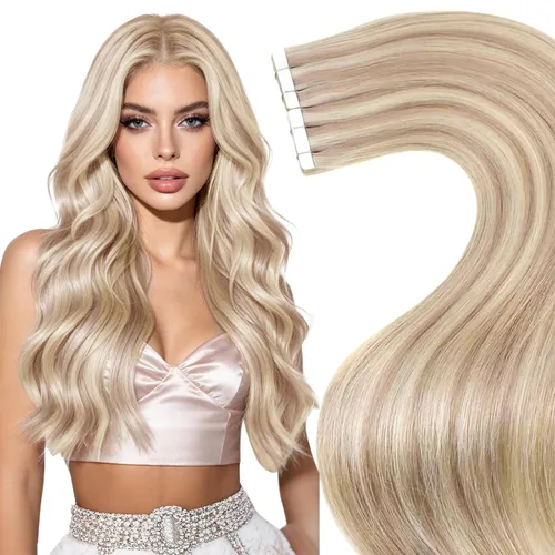 Vista 56 de LaaVoo Extensiones adhesivas de cabello humano real, color negro azabache, extensiones de cabello humano liso y sedoso, 10 pulgadas, 20