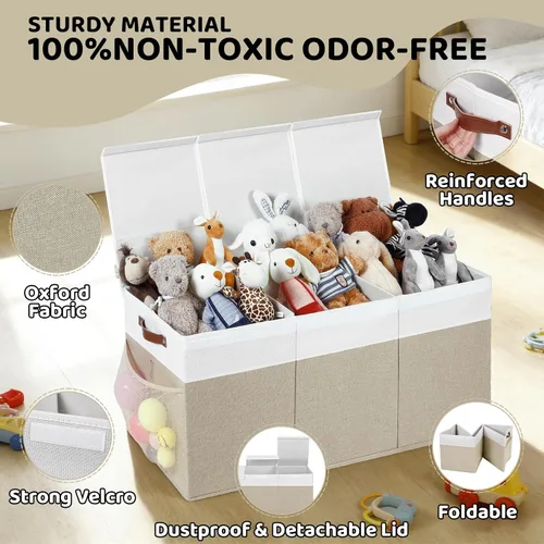 Vista 8 de Cofre plegable extragrande para juguetes con tapa, organizador plegable de juguetes para niños, contenedor de almacenamiento grande de tela