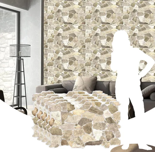 Vista 28 de Dundee Deco Paneles de pared 3D de piedra sintética de PVC marrón, 3.2 pies x 2.1 pies (98cm x 63cm), paquete de 10, decoración de paneles de pared