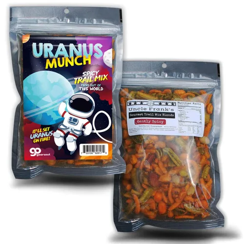 Vista 3 de Uranus Munch - Mezcla de frutos secos picantes prémium del tío Frank - Regalos comestibles para adolescentes - Mezcla picante - Hecho en los Estados