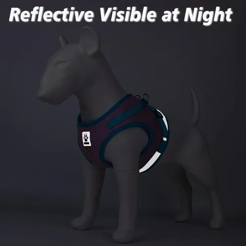 Vista 5 de Arnés ajustable para perro sin tirones, con 2 clips para correa, arnés acolchado ultra transpirable para perro, arnés reflectante y juego de correa
