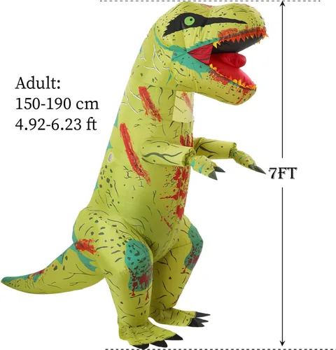Vista 4 de Disfraz inflable de dinosaurio, diseño de Halloween sangriento, para adultos, niños y familia, divertirse en Halloween o fiesta