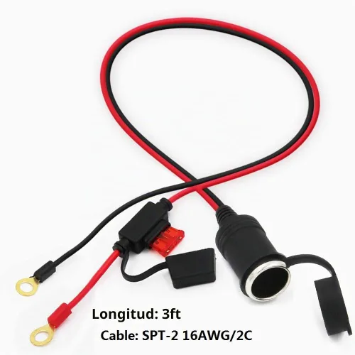Vista 2 de SPARKING Enchufe para encendedor de cigarrillos hembra de automóvil de 3 pies a terminales de ojal, cable de extensión de 12 V con fusible de 10 A