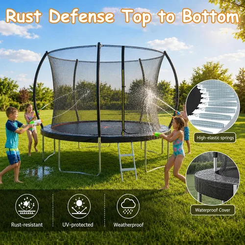 Vista 4 de Outdoor Trampoline for Kids Adults, 12ft 14ft 16ft Backyard Large Trampolines with Enclosure Net, Recreational Pumpkin Trampoline with Curved Poles