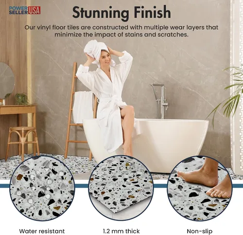 Vista 5 de PowerSellerUSA Azulejos de vinilo autoadhesivos, 20 unidades de 12 x 12 pulgadas con patrón de mosaico contemporáneo para despegar y pegar, azulejos