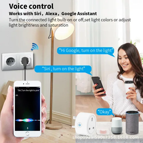 Vista 7 de Enchufe inteligente WiFi compatible con Alexa, Google Assistant, control de aplicación y voz, no requiere concentrador, Reino Unido (10A)