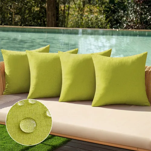 Vista 28 de MIULEE - Paquete de 4 fundas decorativas de cojín para exterior, de lino, impermeables, para jardín, patio, tienda de campaña, balcón, sofá, 16 x 16