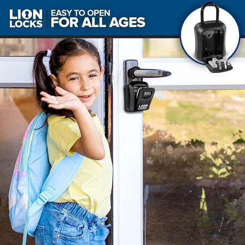 Vista 5 de Lion Locks Caja de seguridad para llaves, paquete de 6 unidades, color negro, solución segura para llaves con cerradura de combinación para hogares