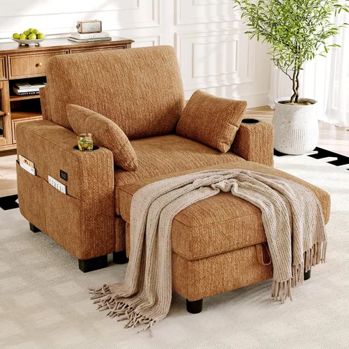 Vista 22 de Vipbear Sofá modular seccional, sofá de chenilla cómodo en forma de L de Marfil