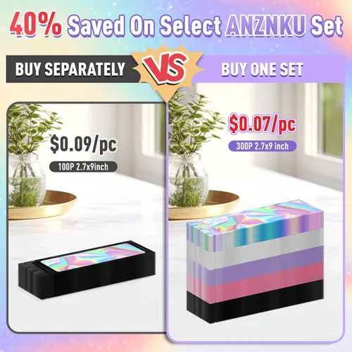 Vista 5 de ANZNKU Paquete de 300 bolsas multicolor para bolígrafos, bolsas holográficas de Mylar con ventana transparente, bolsas de embalaje a prueba