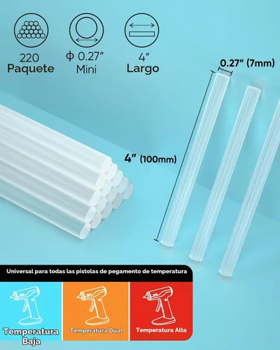 Vista 3 de SHALL Mini Barras de Pegamento Caliente, 0.27" de Diámetro x 4" de Largo, Paquete de 220 Barras de Pegamento Termofusible Transparente para Pistolas