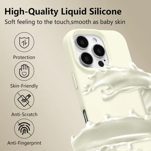 Vista 2 de Funda magnética de silicona para iPhone 13 Pro, color blanco antiguo [Compatible con Magsafe] [Forro de microfibra suave antiarañazos], funda