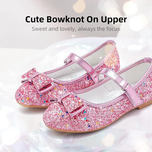 Vista 4 de Parrosoo Zapatos de vestir para niñas, zapatos Mary Jane, zapatos de ballet, zapatos de tacón bajo para niña, escuela, princesa, zapatos de boda