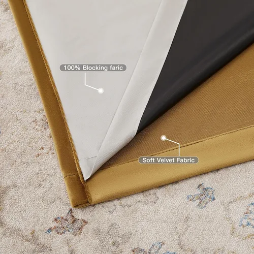 Vista 6 de BULBUL Cortinas de terciopelo 100% opacas negro oro, cortinas modernas con forro de 63 pulgadas de largo, cortinas térmicas con ojales para sala
