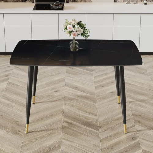 Vista 6 de Ebullient Mesa de comedor para 4, mesa de comedor rectangular de mármol, mesa de comedor de mármol sintético, mesa de comedor moderna con marco