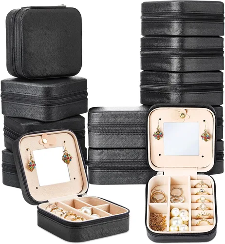 Vista 14 de Joyero de viaje de 10 piezas, cajas de regalo de dama de honor, organizador de viaje con espejo, caja pequeña de joyería, mini caja organizadora