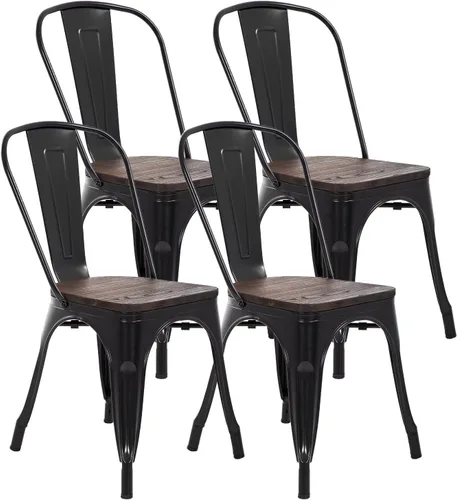 Vista 15 de Juego de 4 sillas de comedor, de metal, para interiores y exteriores, sillas de patio, de cocina, de 18 pulgadas de altura, silla de restaurante