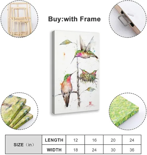 Vista 2 de Póster artístico de Dean Crouser 16 pinturas de acuarela de la familia de colibríes sobre lienzo, póster para decoración de dormitorio, paisaje