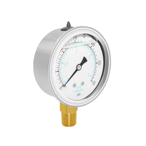 Vista 4 de Joywayus Manómetro de presión 0-30 PSI, latón 1/4" NPT rosca macho montaje inferior, relleno de glicerina, carcasa de acero inoxidable, función