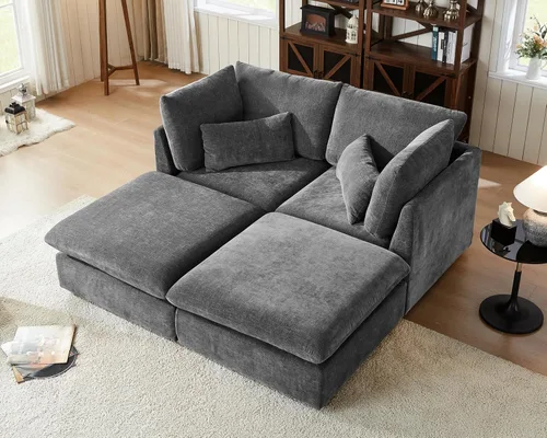Vista 35 de Sofá modular de pana de gran tamaño de 77 pulgadas, sofá modular de nube lavable con otomana, sofás seccionales de 3 plazas para sala de estar