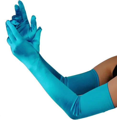 Vista 9 de NYFASHION101 Guantes largos clásicos de satén de longitud ópera para mujer 16BL Negro