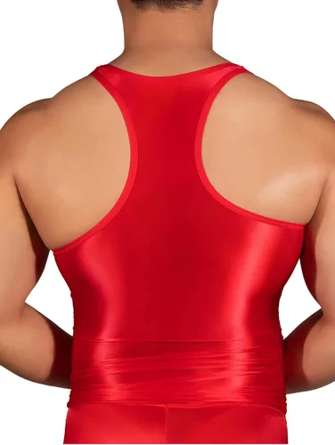 Vista 3 de TiaoBug Camiseta sin mangas de compresión ultrafina brillante para hombre, chaleco adelgazante, camiseta de entrenamiento muscular