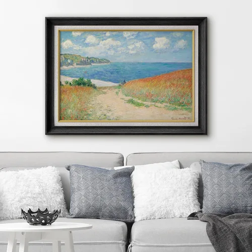 Vista 2 de MUDECOR Claude Monet - Arte artístico enmarcado prémium para pared, camino a través del maíz en Pourville, ilustraciones históricas culturales