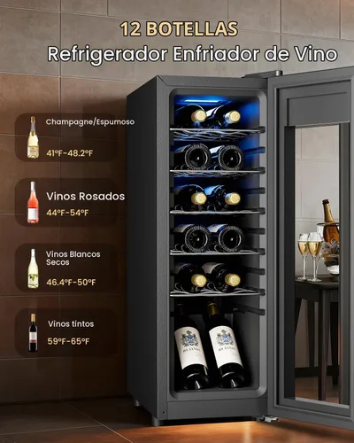 Vista 2 de Feelfunn Refrigerador de vino de 12 botellas, refrigerador de vino