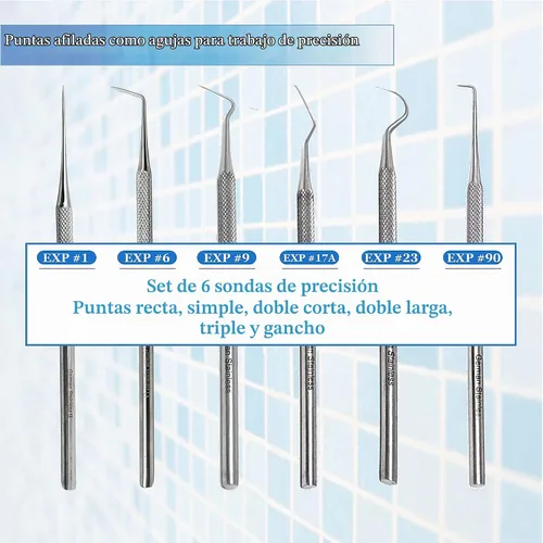 Vista 2 de Juego de 6 microsondas de precisión de acero inoxidable, 5.5 pulgadas de longitud total