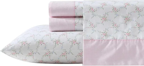 Vista 43 de Laura Ashley - Juego de sábanas individual, ropa de cama de percal de algodón fresca y suave con bolsillos profundos, ligera para comodidad durante