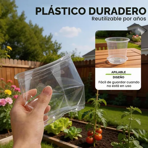 Vista 6 de Macetas transparentes para vivero con platillos, paquete de 24 macetas de plástico de 4/5/6/7 pulgadas, para suculentas de interior y exterior