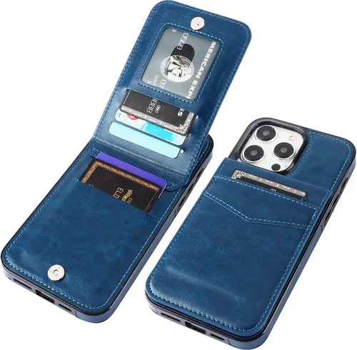 Vista 18 de KIHUWEY Compatible con iPhone 15 Pro Max Funda Billetera con Soporte para Tarjeta de Crédito, Tapa de Cuero Premium con Cierre Magnético y Soporte