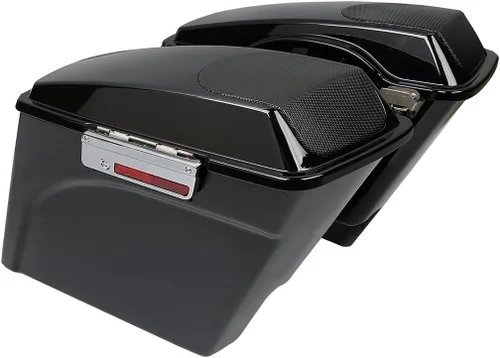 Vista 3 de TCT-MOTORPARTS Alforjas alargadas de 5 pulgadas con tapas de altavoces de 5x7" y sistema de guardabarros trasero LED para Harley Touring Street Road